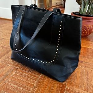 BLACK LEATHER LAPTOP SHOULDER BAG